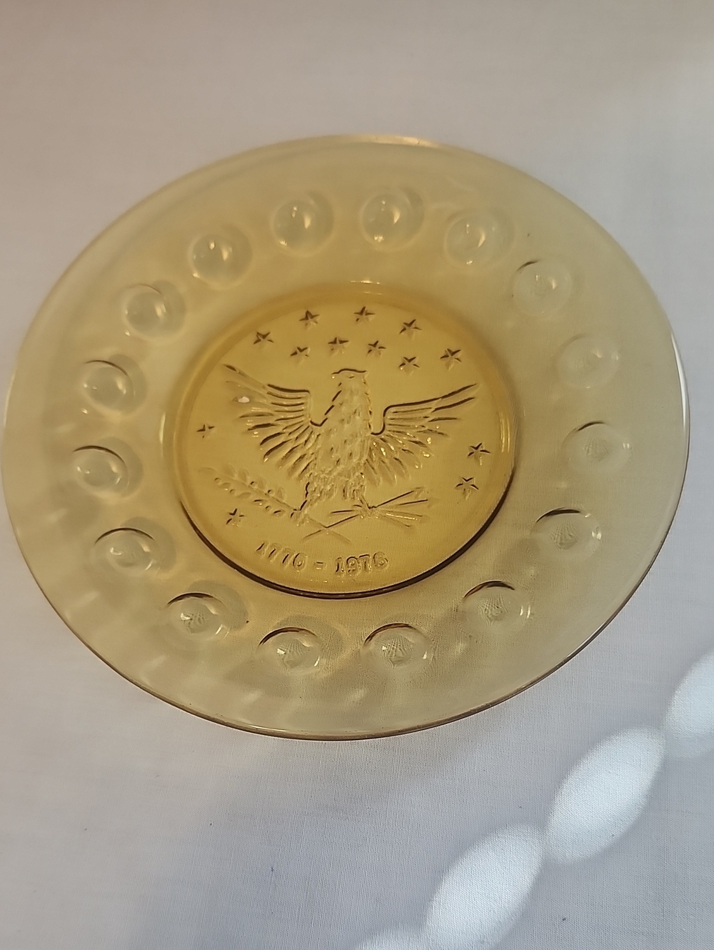 Vintage Anchor Hocking American Bicentennial Amber Glass Commemorative Plate